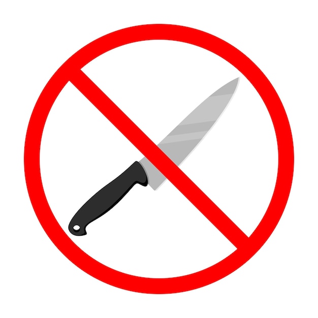 Knife ban sign. Knife forbidden. Dangerous weapon. Red prohibition sign. Vector illustration