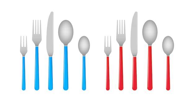 Knife and fork cutlery dishes coffee spoon spoon red and blue litchen utensils vector stock illustra