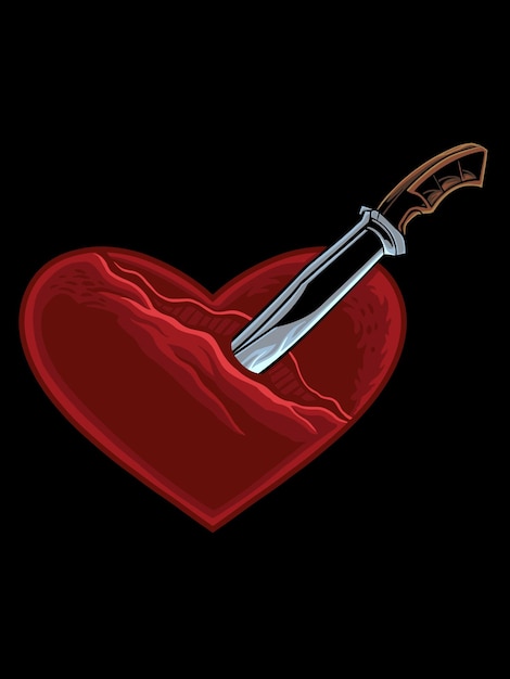 knife-stabbed heart vector design, editable color