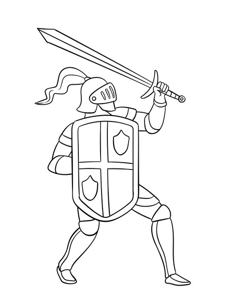 Knight Attacking Pose Isolated Coloring Page