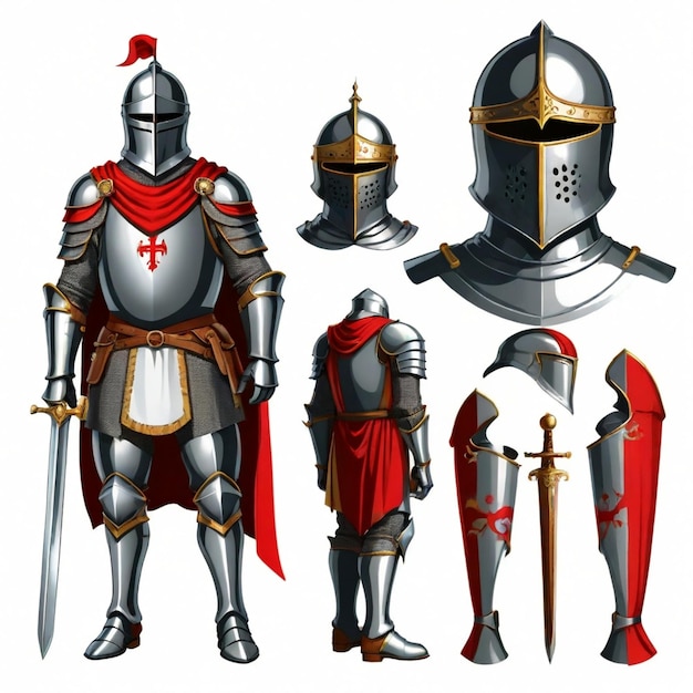 Knight Costume vector set white background isolated a high