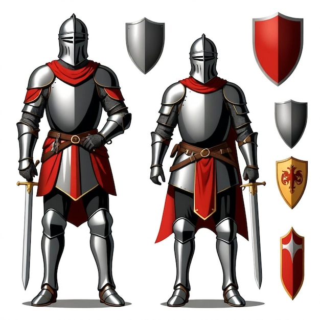 Knight Costume vector set white background isolated a high