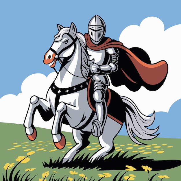 A knight on a horse with a red cape and a red cape