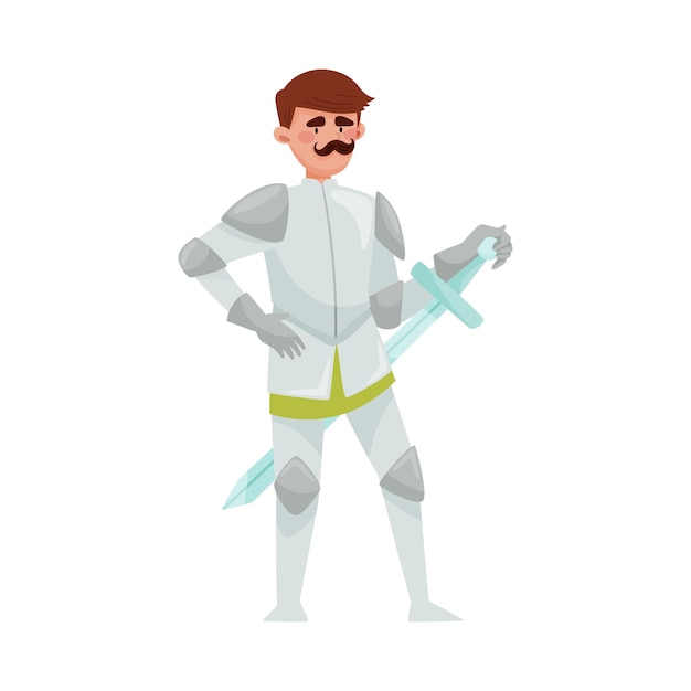 Vector knight in iron armour suit and sharp sword vector illustration