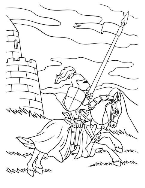 Knight Joust Coloring Page for Kids