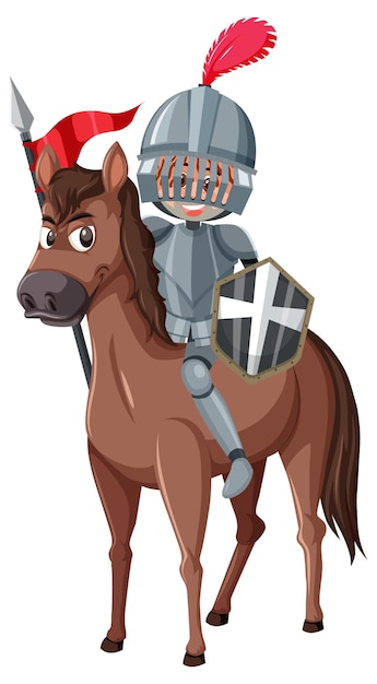 Knight riding horse cartoon character on white background