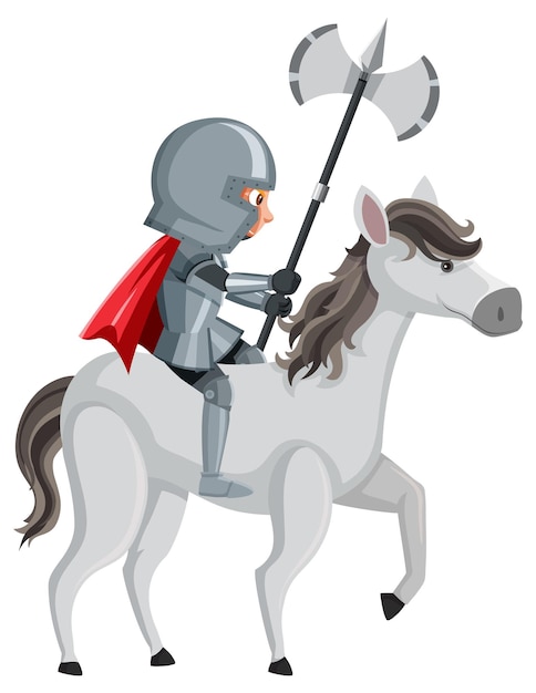 Vector knight riding horse cartoon character on white background