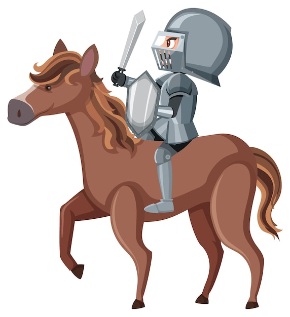 Vector knight riding horse cartoon character on white background