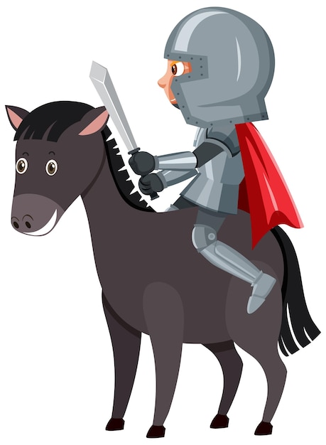 Vector knight riding horse cartoon character on white background