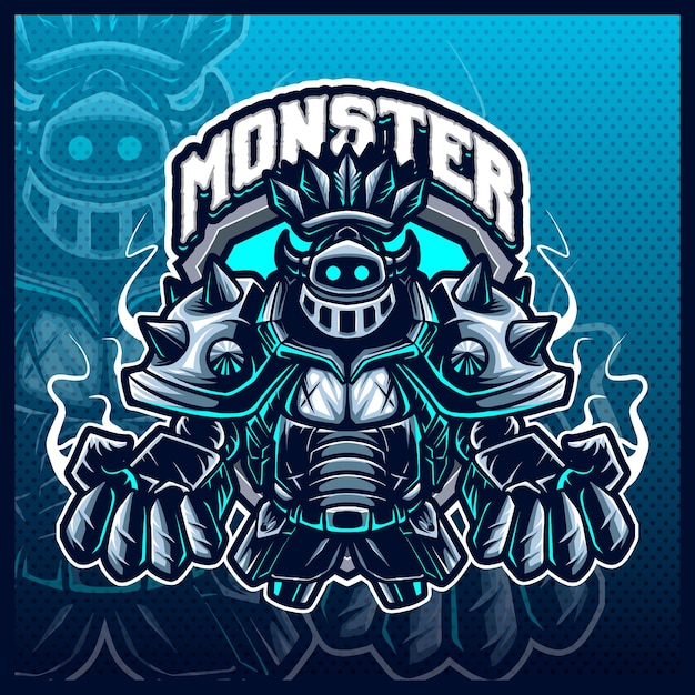 Knight Warrior Monster mascot esport logo design illustrations vector template, Steal Guardian Monster logo for team game streamer merch, full color cartoon style