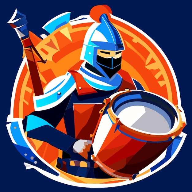 Vector knight with supporters drum vector illustration