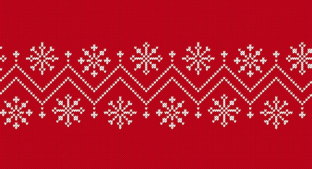 Knit seamless border. Christmas pattern. Red knitted texture.