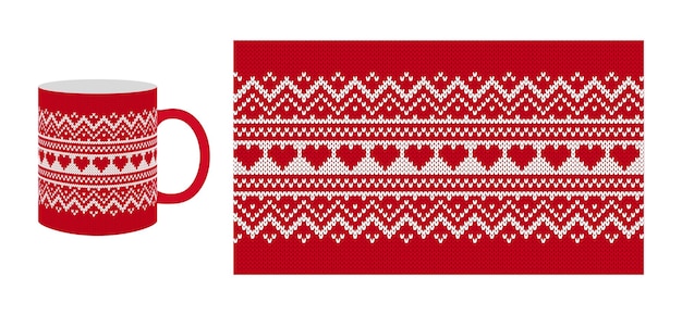 Knit Valentine texture with herats. Seamless pattern. Christmas red knitted sweater. Xmas print.