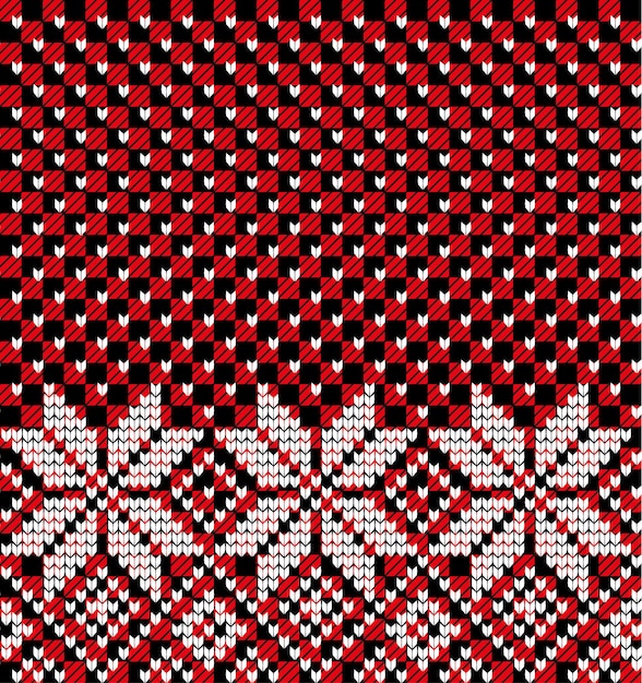 Knitted Christmas and New Year pattern at Buffalo Plaid. Wool Knitting Sweater Design. Wallpaper wrapping paper textile print.