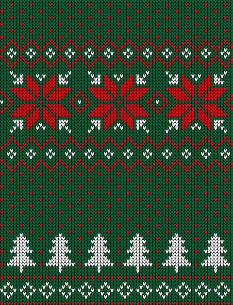 Knitted Christmas and New Year pattern in cow. Wool Knitting Sweater Design. Wallpaper wrapping paper textile print. eps 10