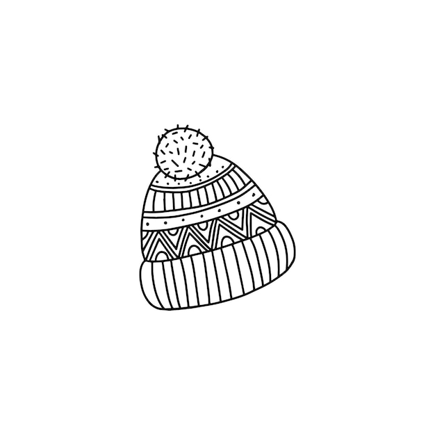 Knitted, linear, black and white, winter hat.