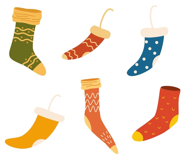 Knitted socks set Christmas decor Decor for home interior decorations and Christmas Hand drawn illustration isolated on the white background