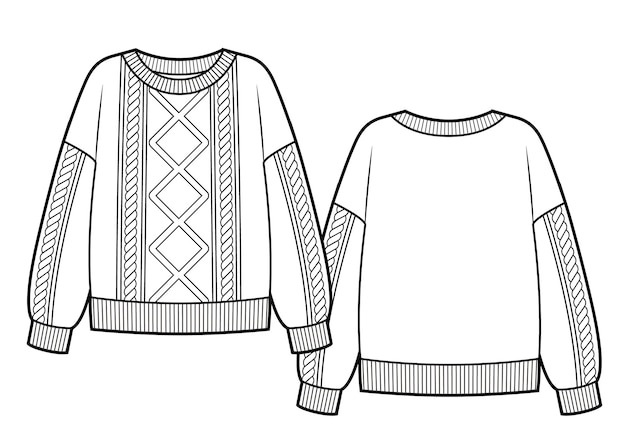 Knitted sweater with braids ornament knitwear isolated sketch vector