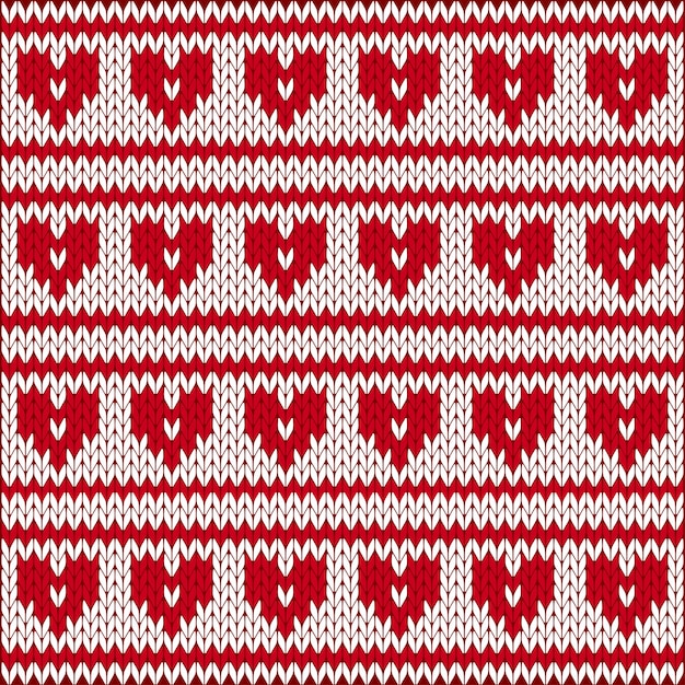 Knitted texture vector into the shape of a heart. Seamless pattern.