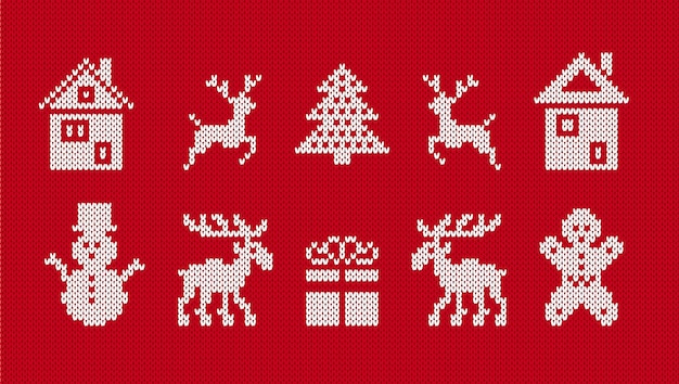 Knitted xmas elements. Christmas ugly seamless print. Vector illustration.