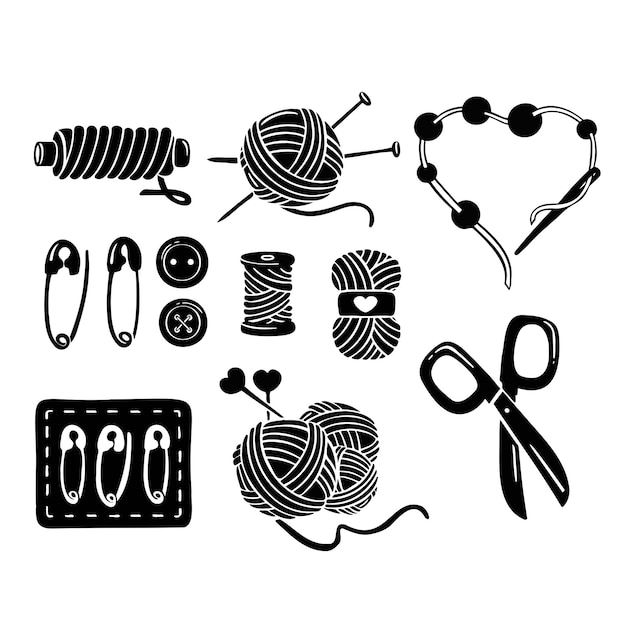 Knitting sewing symbols set needlework  vector made by hands