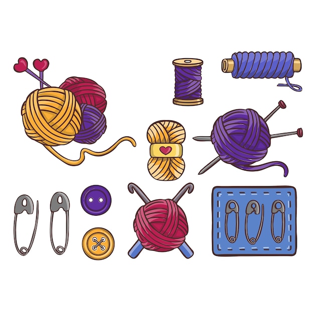 Knitting sewing symbols set needlework  vector made by hands