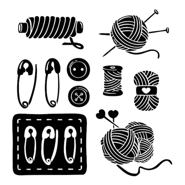 Knitting sewing symbols set needlework vector made by hands