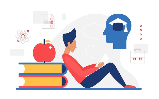 Knowledge education creative concept graduate man sitting with literature books