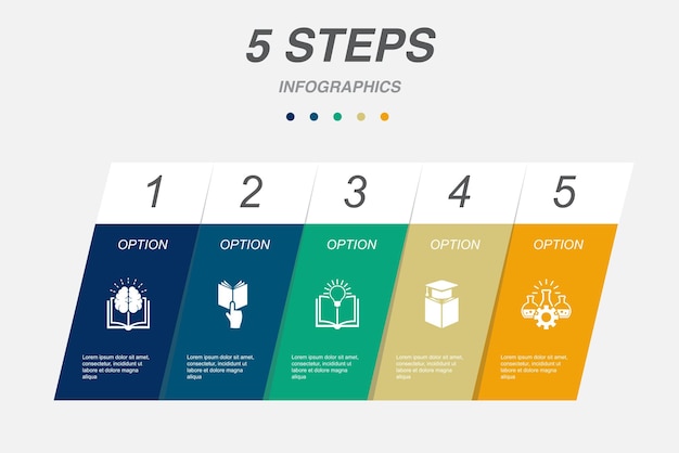 Knowledge subject learning education science icons Infographic design layout template Creative presentation concept with 5 steps