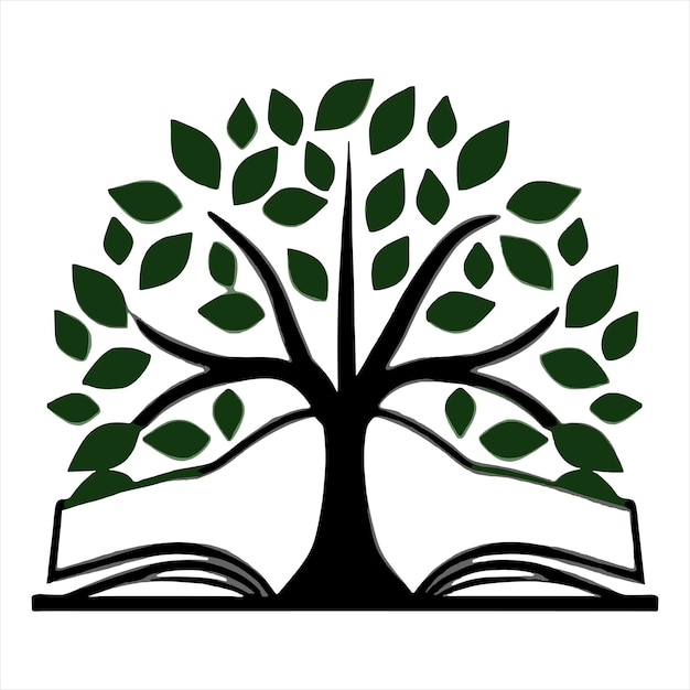 Knowledge tree from open book black and white on white background