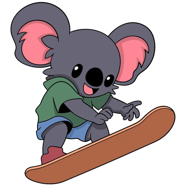 koala in action playing a skateboard happily