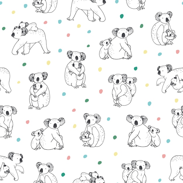 Koala Australian animal vector line seamless pattern