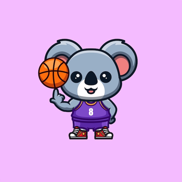 Koala Basketball Cute Creative Kawaii Cartoon Mascot Logo