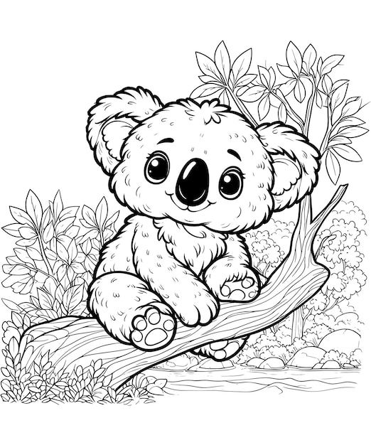 Koala coloring page vector carton illustration