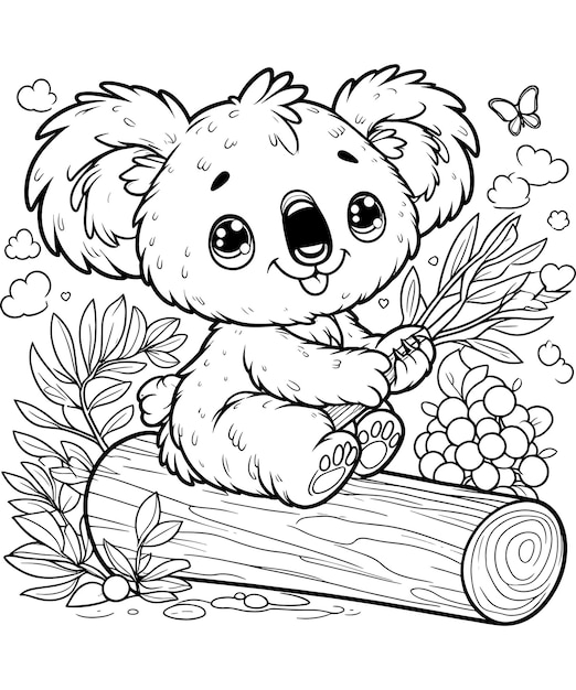 Koala coloring page vector carton illustration