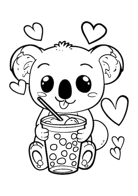 Vector koala holding buba coloring page koala holding buba line art