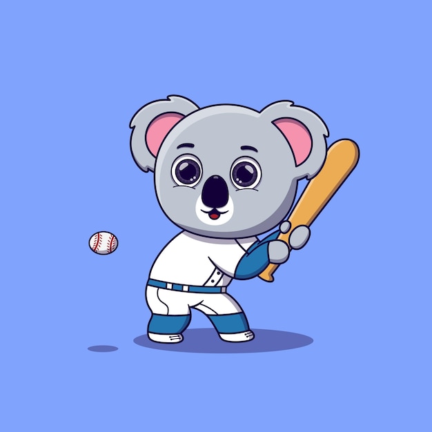 Koala playing baseball cartoon vector