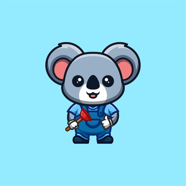 Koala Plumber Cute Creative Kawaii Cartoon Mascot Logo