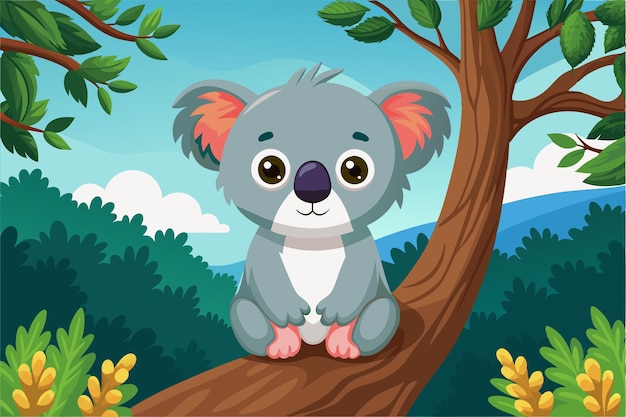 Vector a koala relaxes on a tree branch enjoying the sunny outdoors in its natural habitat cute koala sitting on the tree