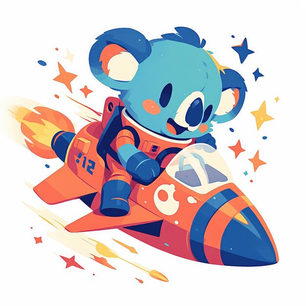 A koala riding a spaceship cartoon style