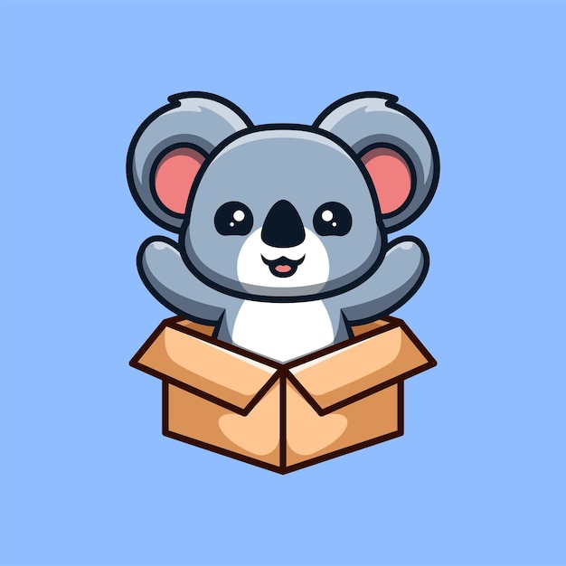 Koala Sitting Out From Box Cute Creative Kawaii Cartoon Mascot Logo