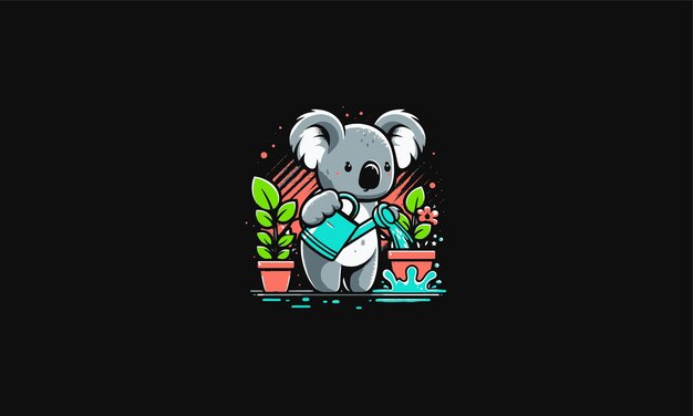 Vector koala watering the plants vector illustration artwork design