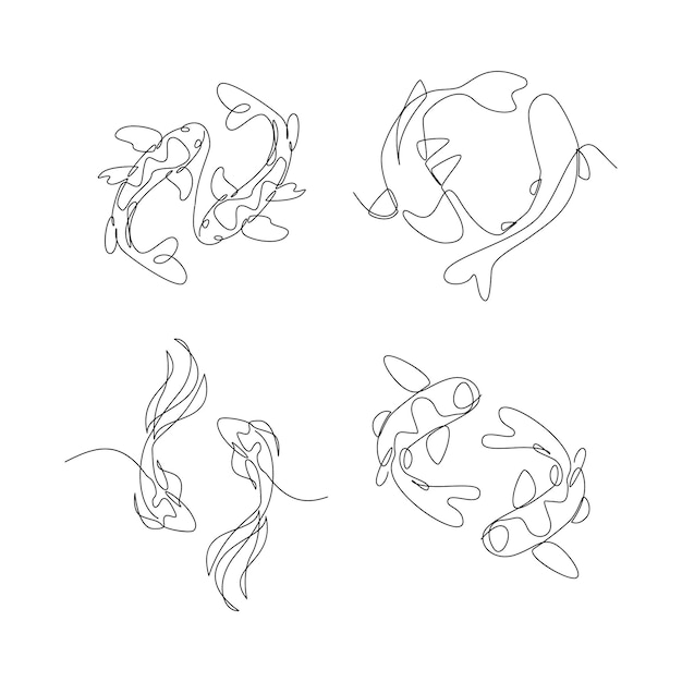 Vector koi carp fish on the white background in a continuous single line drawing style