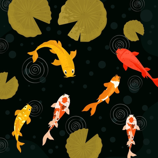 Koi fishes and leaves