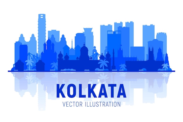 Kolkata  Calcuta  India skyline silhouette with panorama in white background Vector Illustration Business travel and tourism concept with modern buildings Image for banner or website