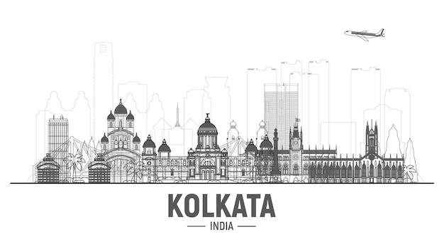 Kolkata Calcutta India line skyline with panorama at white background Vector Illustration Business travel and tourism concept with modern buildings Image for banner or website