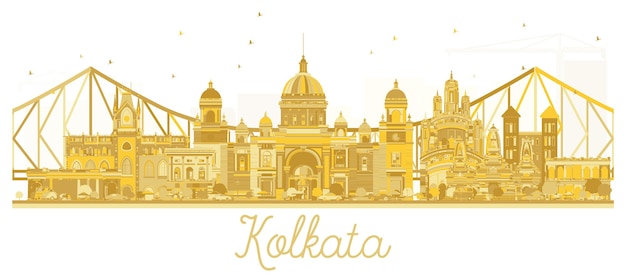 Kolkata India City skyline golden silhouette. Vector illustration. Business travel concept. Kolkata Cityscape with landmarks.