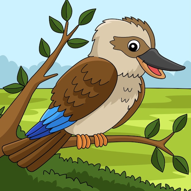 Kookaburra Animal Colored Cartoon Illustration