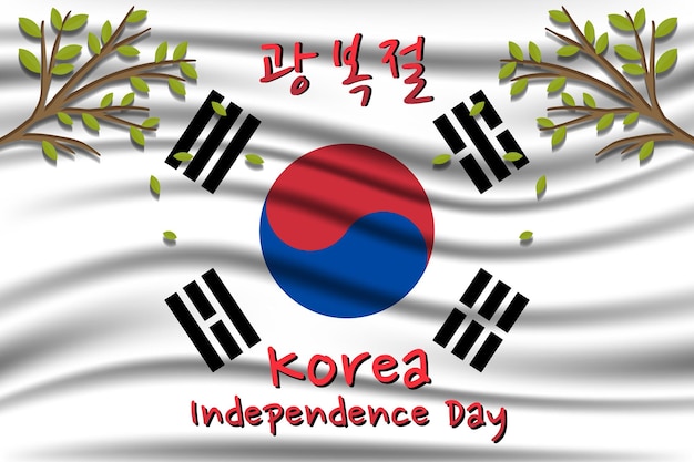 Korea independence day illustration on realistic korean flag background