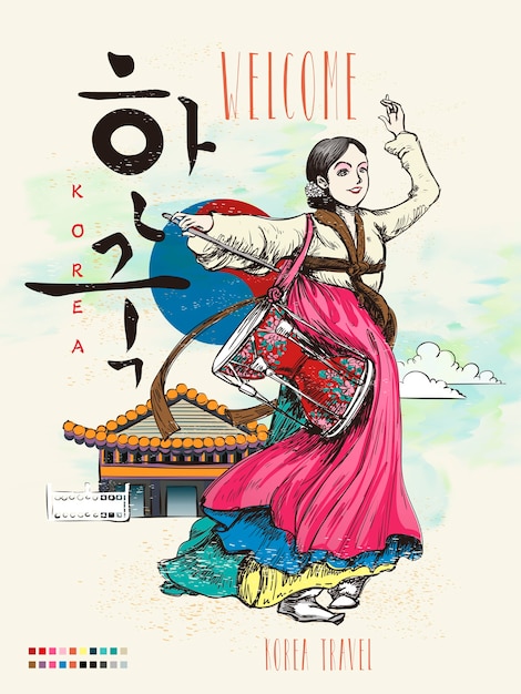 Korea poster with traditional janggo dance